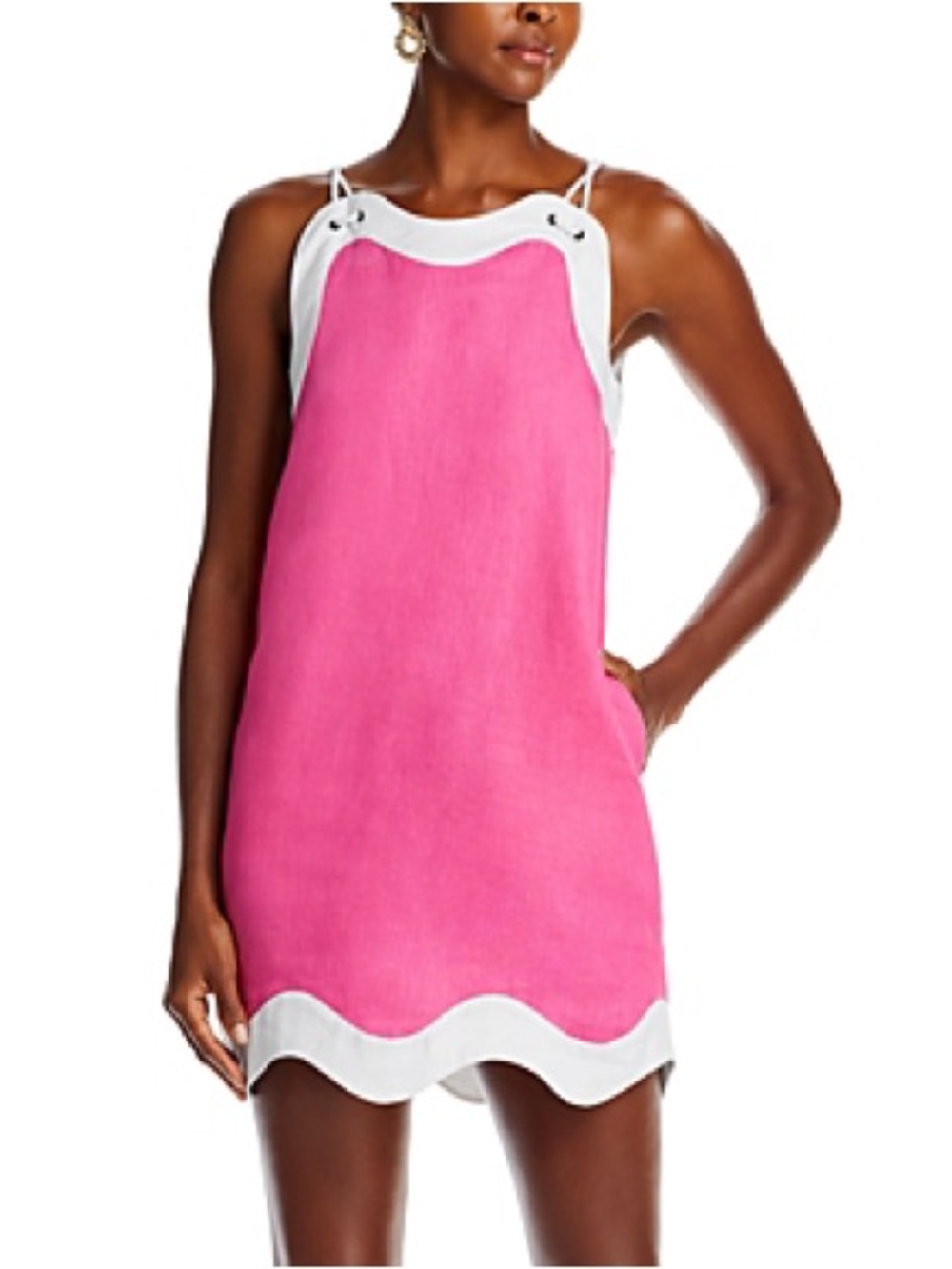 STAUD Pink and White Mini Dress
